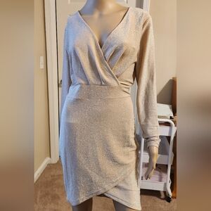 Pink Lily Shimmering Gold Long Sleeve Dress